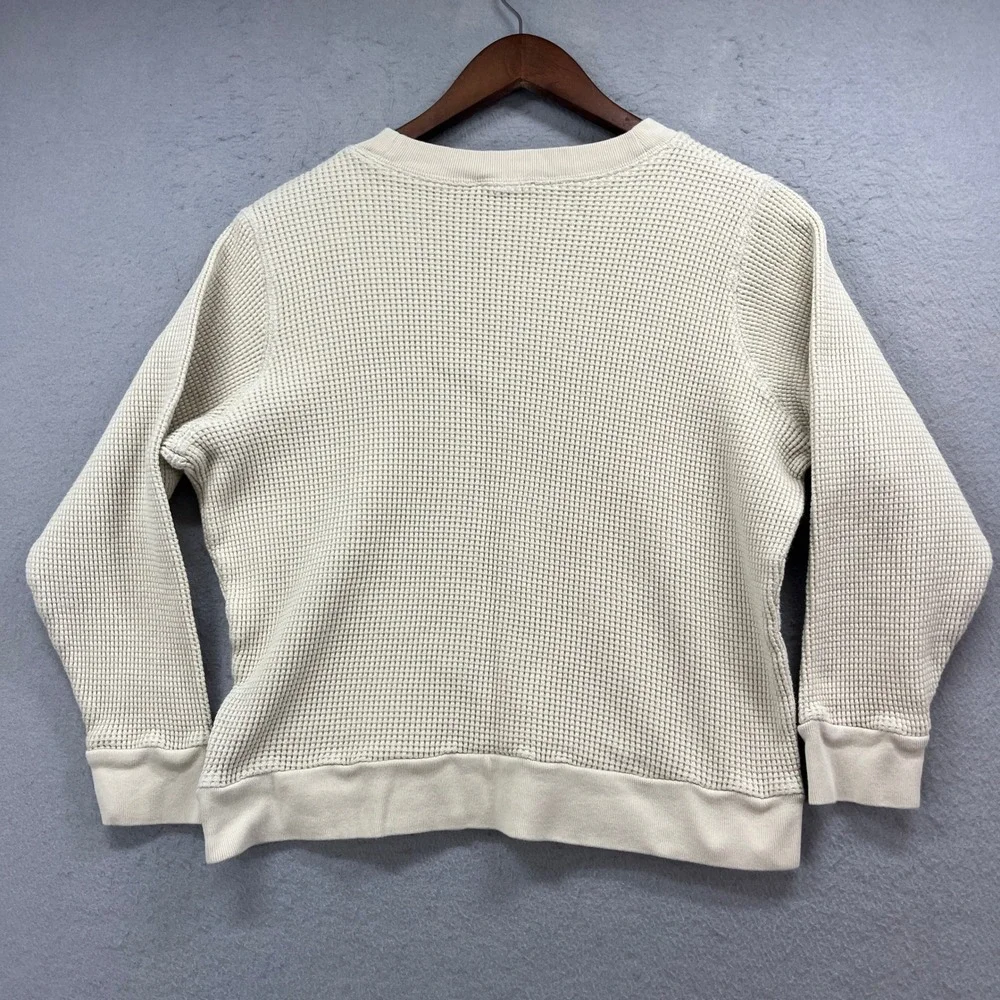 J Crew Waffle Knit Pullover Mens Medium Ivory Cotton Thermal Crewneck Sweater